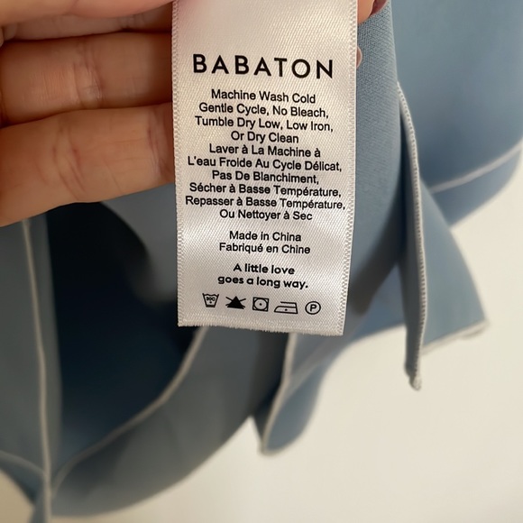 BABATON baby blue with white stitching silk like blouse Size L - Picture 4 of 5